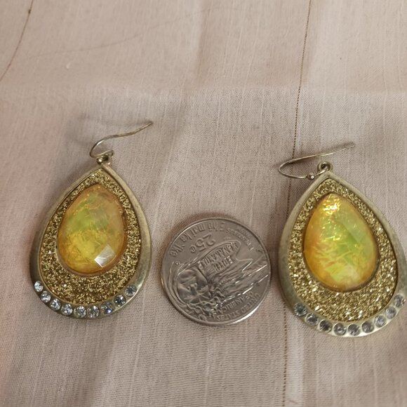 Gold Tone Yellow Stone Earrings - Picture 5 of 7